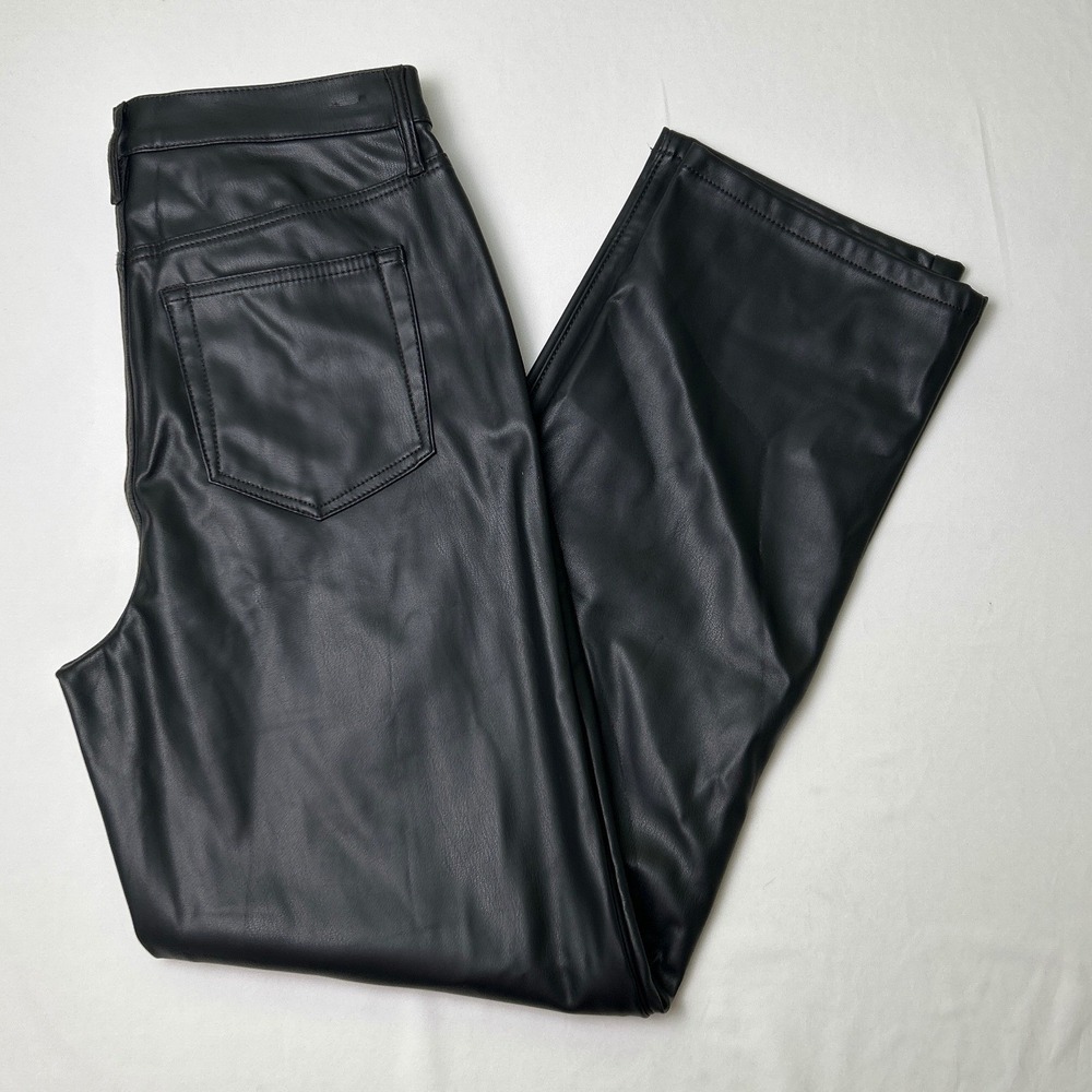 LOFT Womens High Rise Faux Leather Straight Leg Pants Size 4/27 Black Moto Edgy